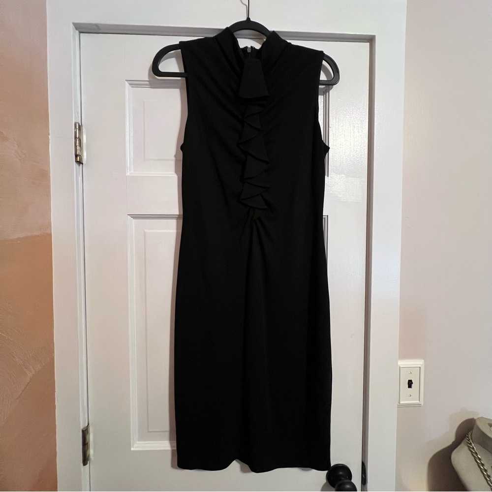 #147 ELIE TAHARI BLACK RUFFLE SLEEVELESS DRESS SIZE 6
